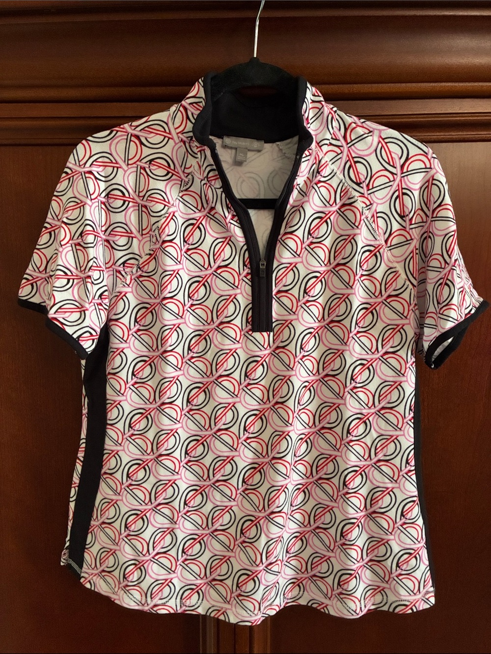 Talbots Short Sleeve Pink Geometric Quarter-Zip Women's Top